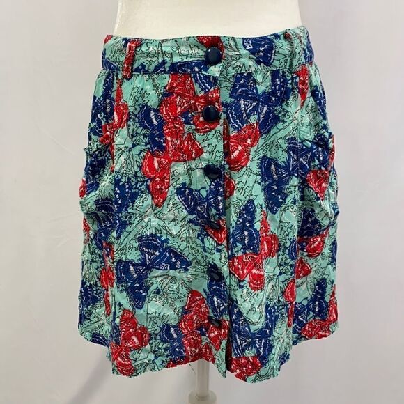ANTHROPOLOGIE Tulle Butterfly Print Button Up Front  Mini Skirt - Picture 1 of 4